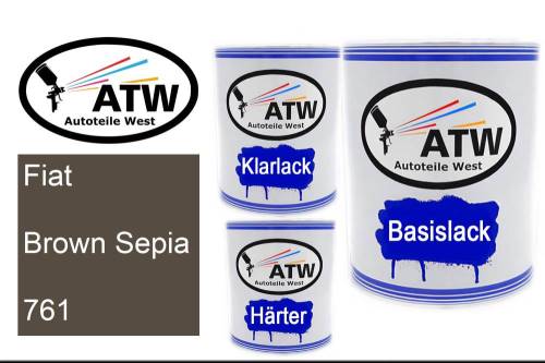 Fiat, Brown Sepia, 761: 1L Lackdose + 1L Klarlack + 500ml Härter - Set, von ATW Autoteile West.